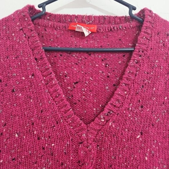 Vtg Halston Women's Sweater Vest 100% Wool Preppy Pink Sz M Petite Barbie Y2K - Picture 2 of 6
